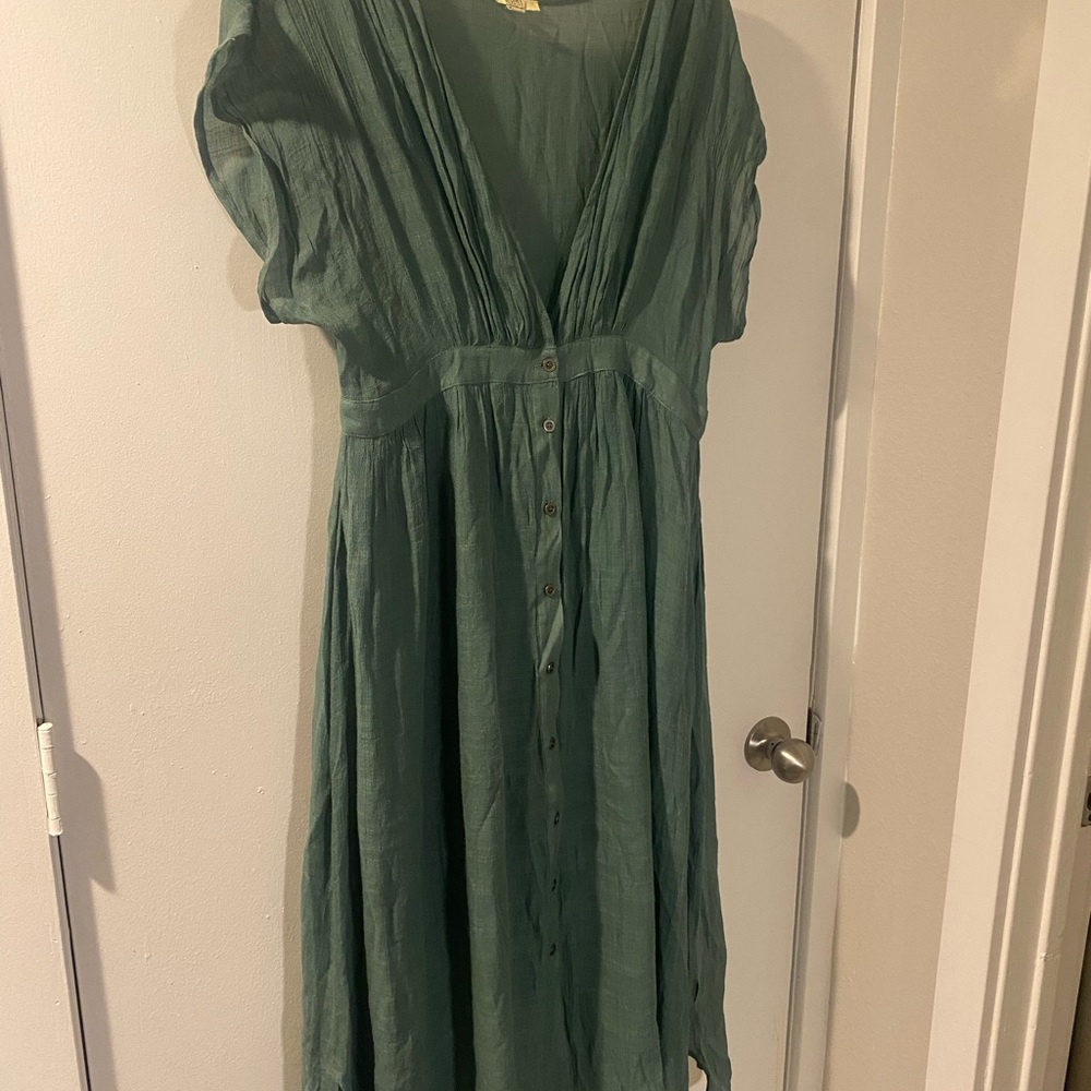 Flowy Green Button-Down Dress